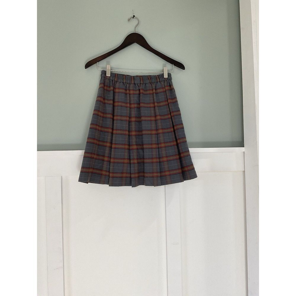 Uniqlo Mini‎ Skirt brown Plaid Tartan Wool Blend Faux Wrap Grunge Women's Sz 160 - Picture 4 of 10
